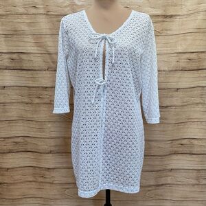 ANNE COLE Ladies Lace Eyelet 3/4 Sleeve Double Tie Front Shrug Cover Up Size XXL